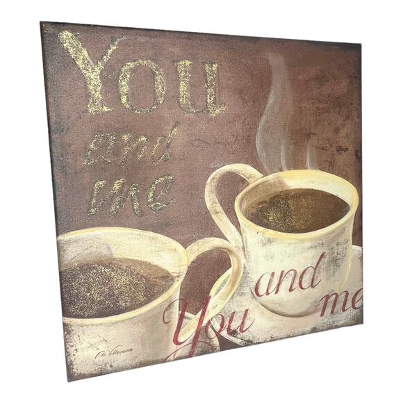 Fabrice De Villeneuve ART Canvas Wood Frame You And Me Gold Flake Coffee In Mugs - Picture 5 of 5